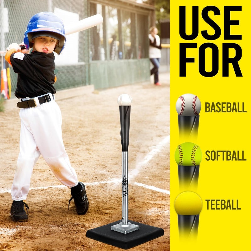 PLAYAPUT Portable Batting Tee for Baseball/Softball, Height Adjustment from 25-37 inch,Easy Transport Premium Baseball Tee with Rubber Top,Heave Duty Base Hitting Tee for Kids/Youths/Adults - Image 4